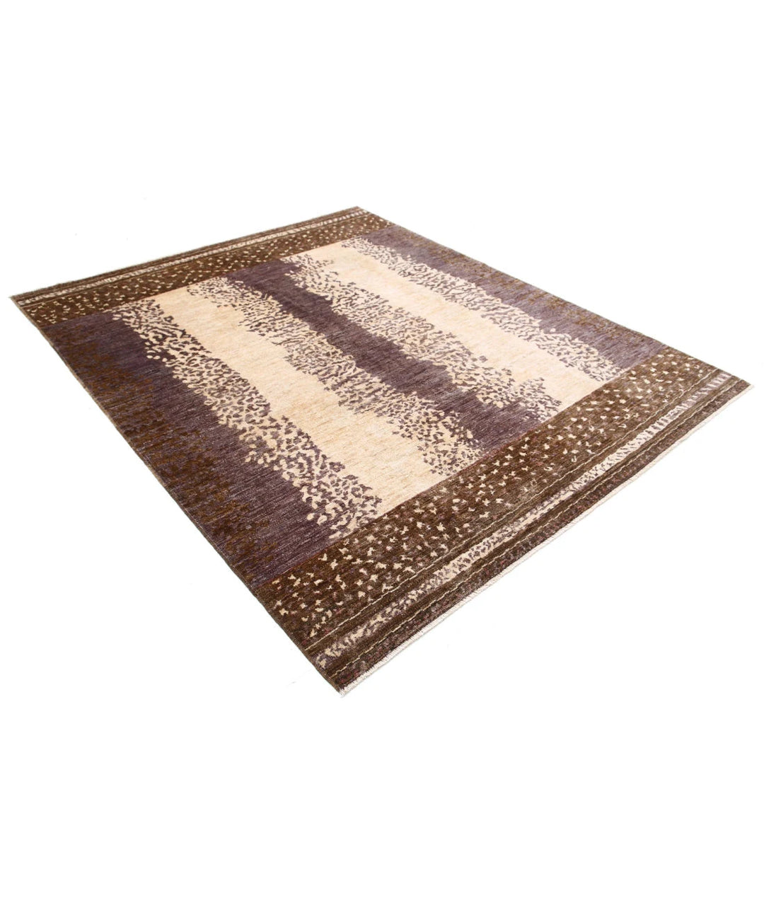 Beige Afghan Modcar Rug 6'7" x 8'0" Hand-Knotted | No. AT11547