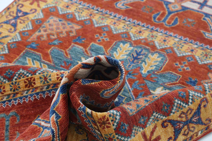 Afghan Nomadic Caucasian Humna Rug 3' 11" x 6' 4" Hand-Knotted | No. AT11659