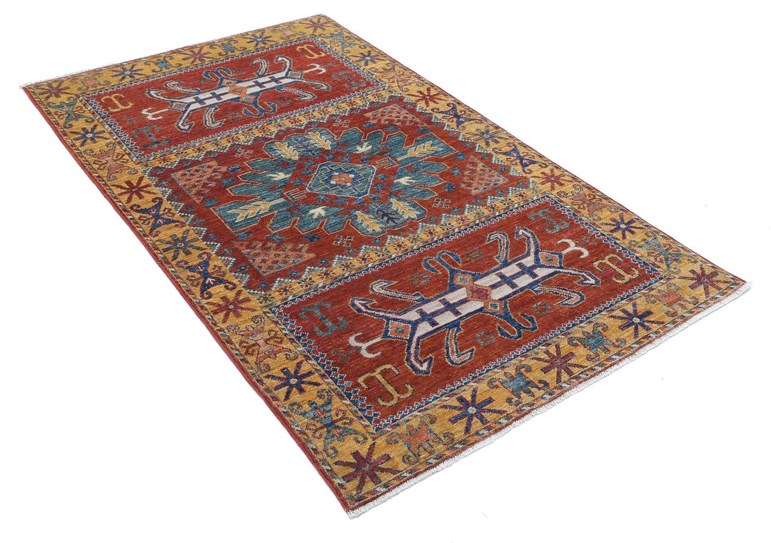 Afghan Nomadic Caucasian Humna Rug 3' 11" x 6' 4" Hand-Knotted | No. AT11659