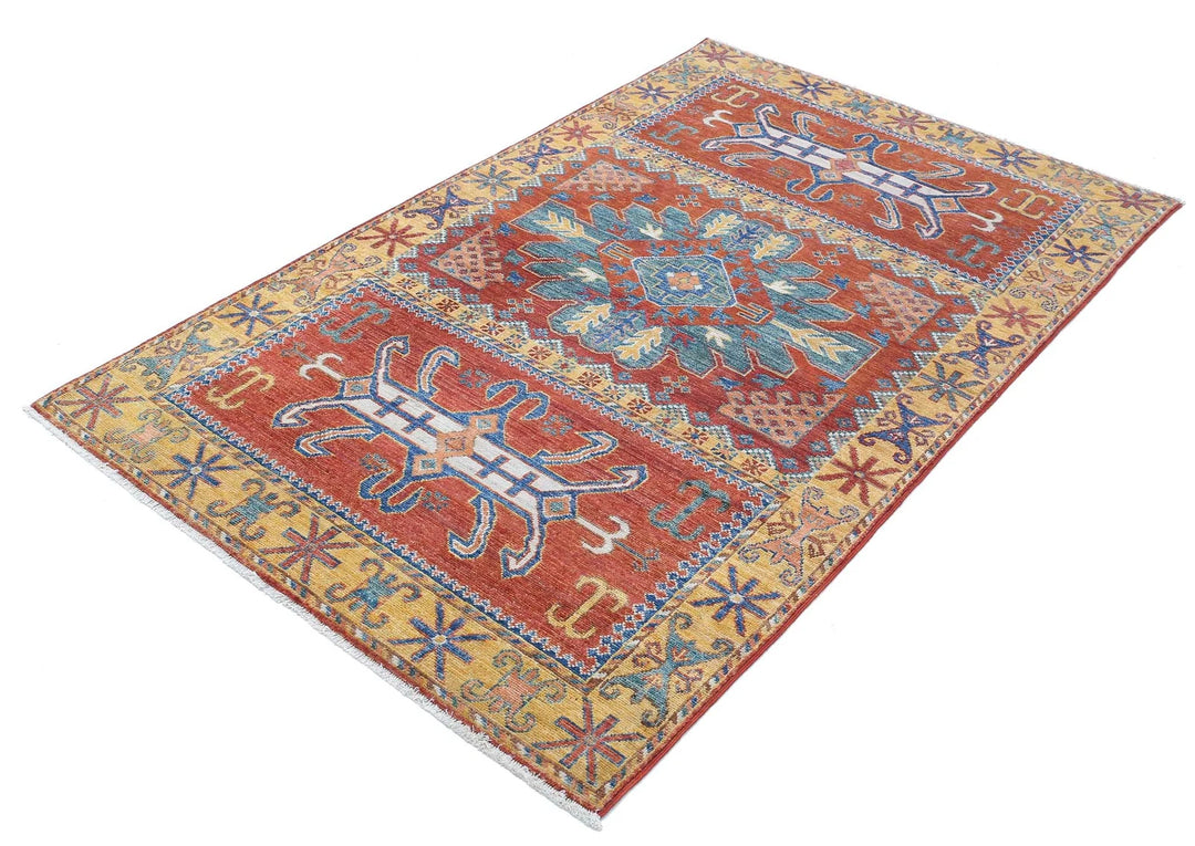 Afghan Nomadic Caucasian Humna Rug 3' 11" x 6' 4" Hand-Knotted | No. AT11659