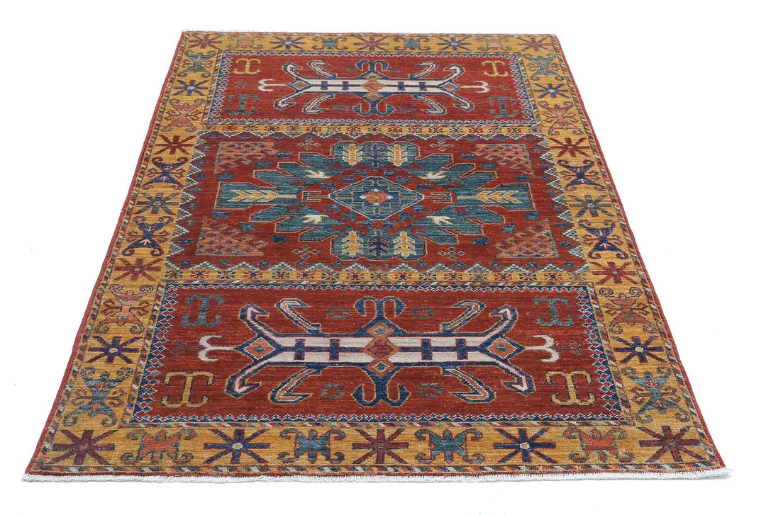 Afghan Nomadic Caucasian Humna Rug 3' 11" x 6' 4" Hand-Knotted | No. AT11659