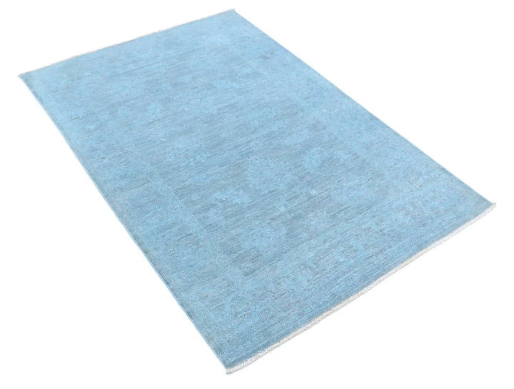 Blue Afghan Overdye Rug 3' 2" x 4' 7" Hand-Knotted | No. AT11675