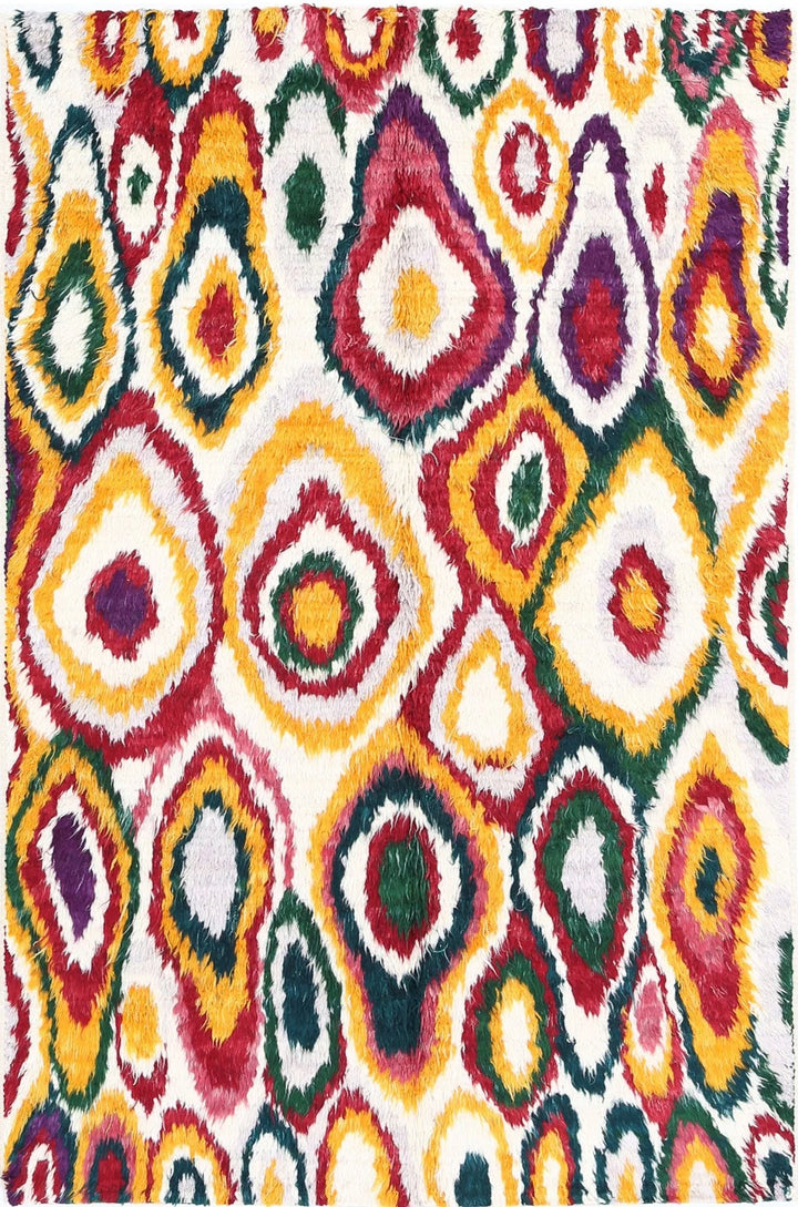 Ivory Moroccan Tribal Rug 3' 11" x 6' 0" Hand-Knotted | No. AT11690
