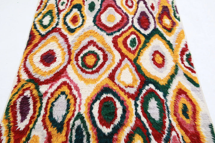 Ivory Moroccan Tribal Rug 3' 11" x 6' 0" Hand-Knotted | No. AT11690