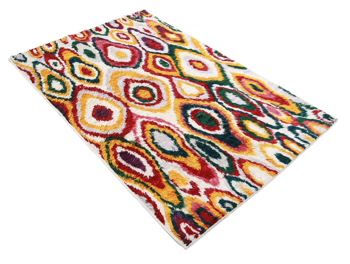 Ivory Moroccan Tribal Rug 3' 11" x 6' 0" Hand-Knotted | No. AT11690
