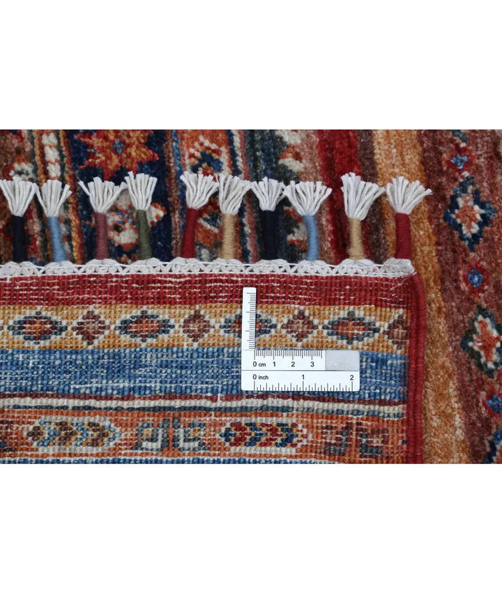 Red Afghan Khurjeen Rug 4' 11" x 7' 2" Hand-Knotted | No. AT11753