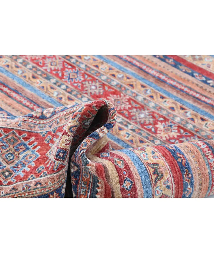 Red Afghan Khurjeen Rug 4' 11" x 7' 2" Hand-Knotted | No. AT11753