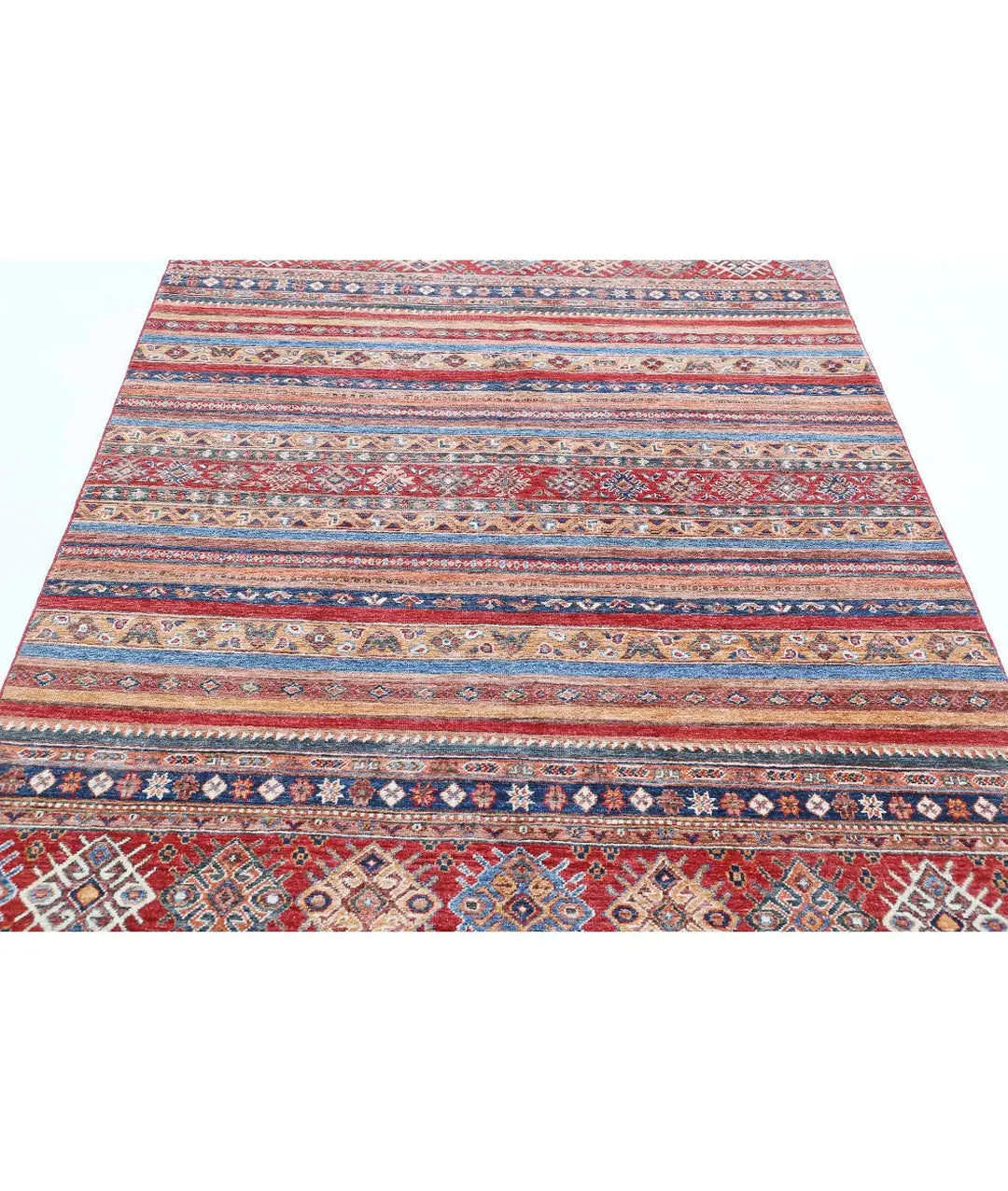 Red Afghan Khurjeen Rug 4' 11" x 7' 2" Hand-Knotted | No. AT11753