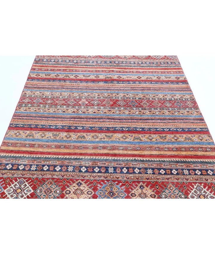 Red Afghan Khurjeen Rug 4' 11" x 7' 2" Hand-Knotted | No. AT11753