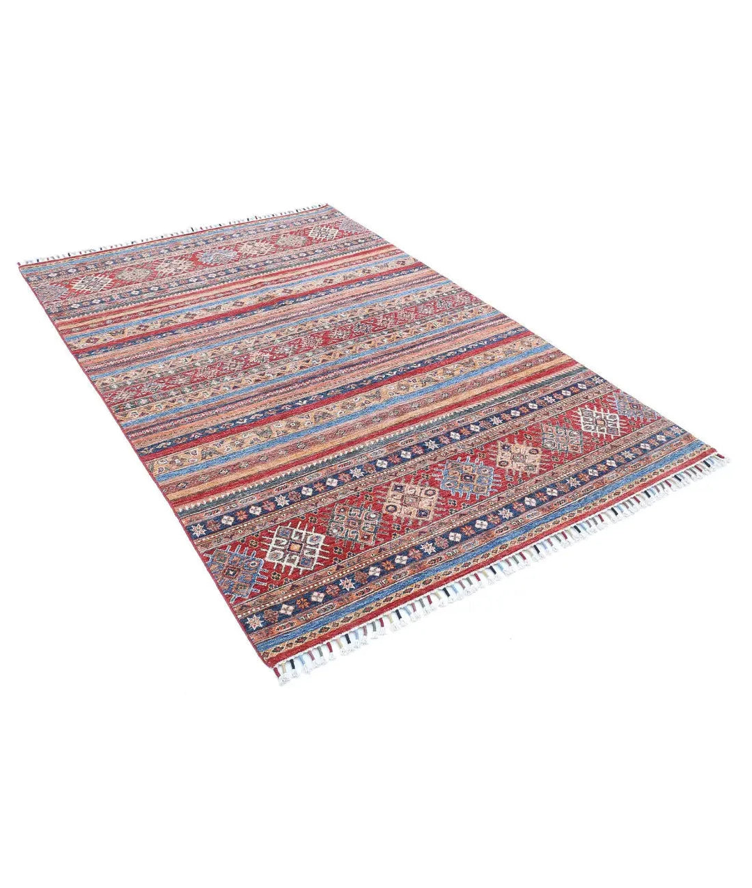 Red Afghan Khurjeen Rug 4' 11" x 7' 2" Hand-Knotted | No. AT11753
