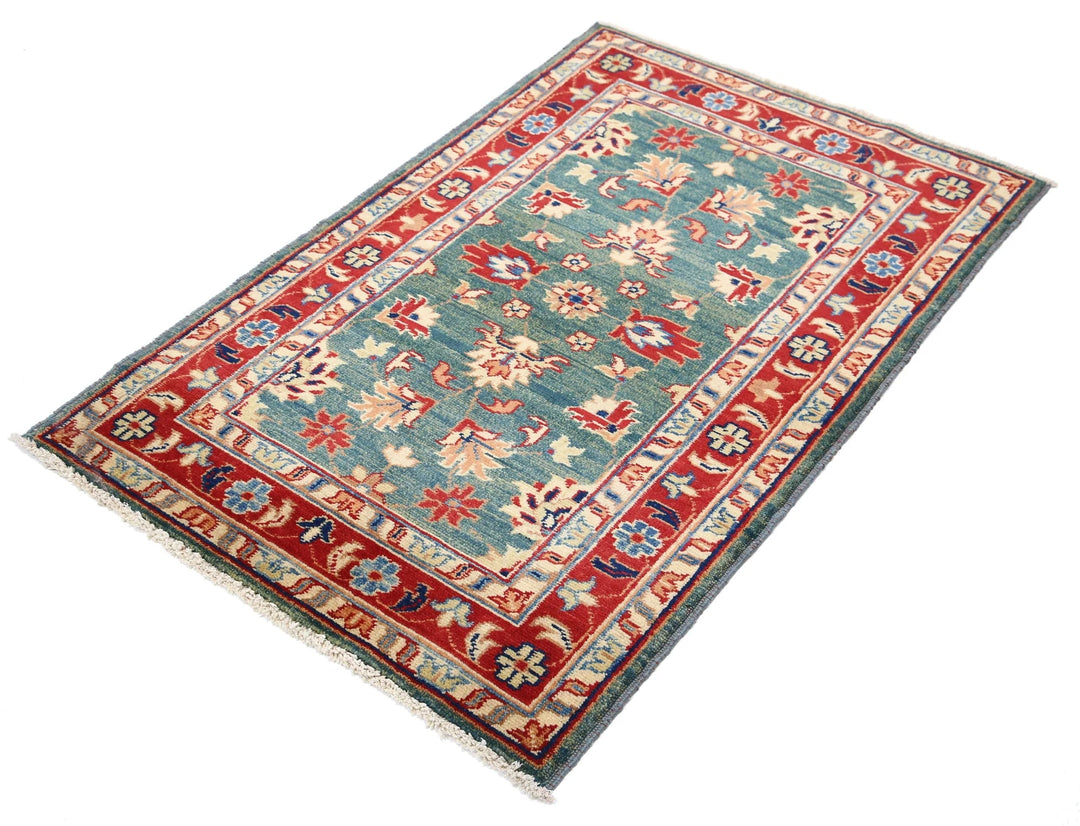 Green Afghan Ziegler Rug 2' 10" x 4' 6" Hand-Knotted | No. AT11811
