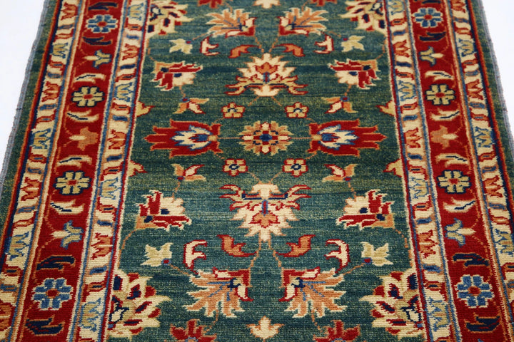 Green Afghan Ziegler Rug 2' 10" x 4' 6" Hand-Knotted | No. AT11811