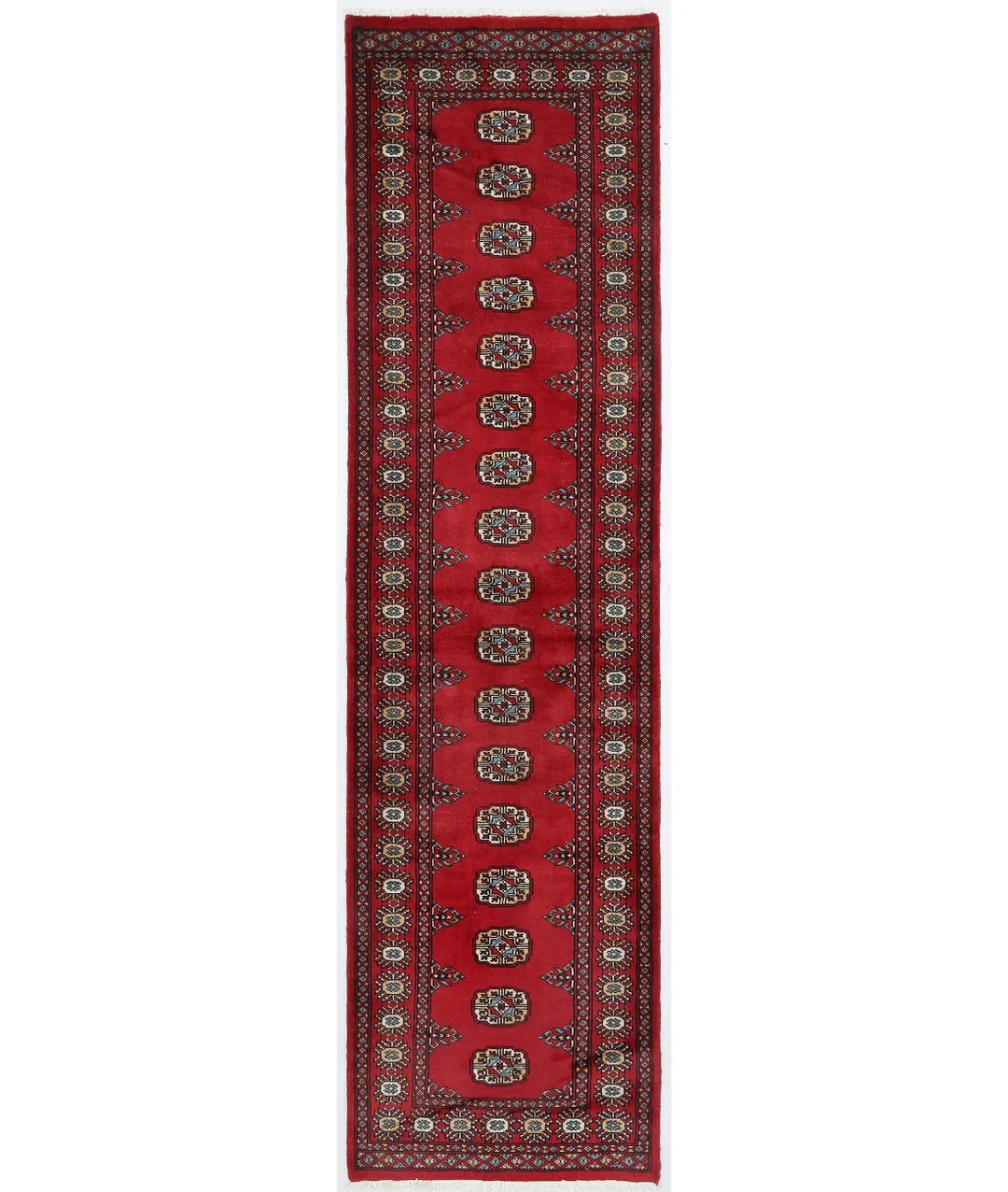 Red Pakistani Bokhara Rug 2' 7" x 9' 10" Hand-Knotted | No. AT11926