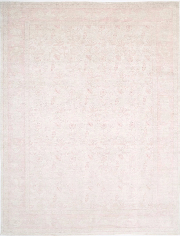 Ivory Afghan Tabriz Rug 13' 9" x 17' 7" Hand-Knotted | No. AT12031