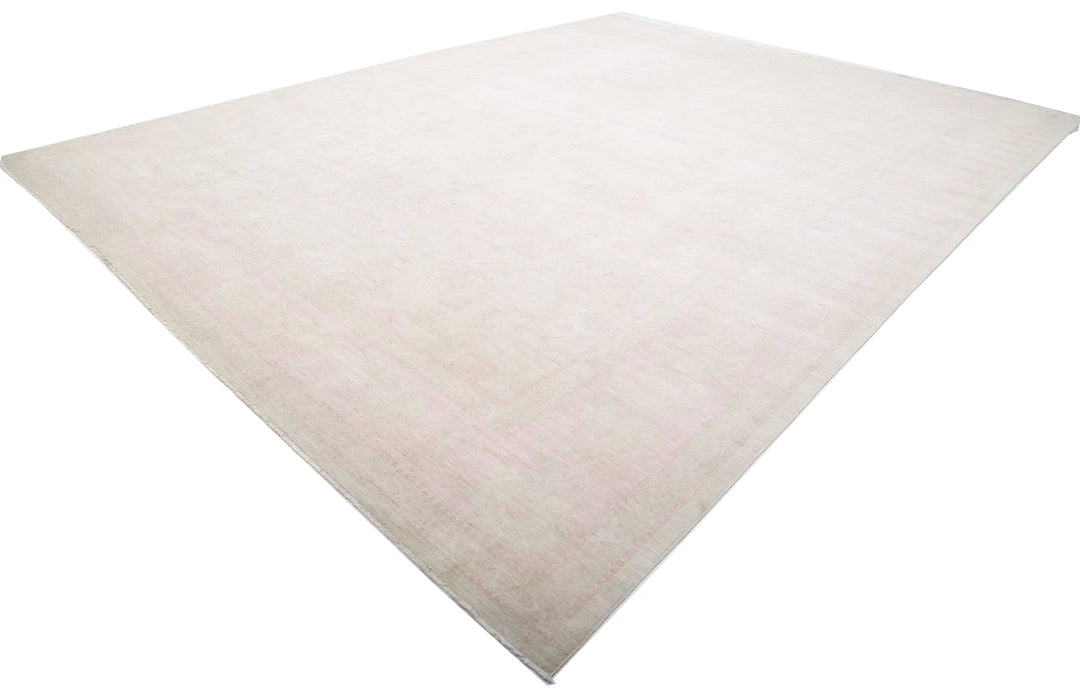 Ivory Afghan Tabriz Rug 13' 9" x 17' 7" Hand-Knotted | No. AT12031