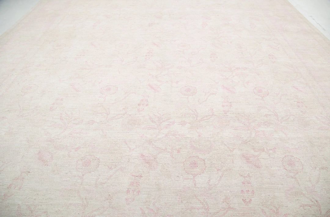 Ivory Afghan Tabriz Rug 13' 9" x 17' 7" Hand-Knotted | No. AT12031