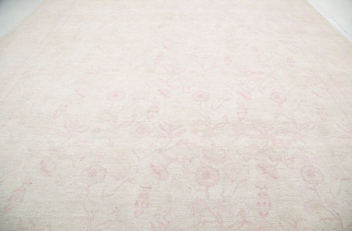 Ivory Afghan Tabriz Rug 13' 9" x 17' 7" Hand-Knotted | No. AT12031
