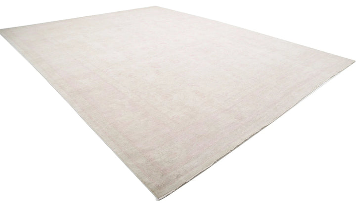 Ivory Afghan Tabriz Rug 13' 9" x 17' 7" Hand-Knotted | No. AT12031