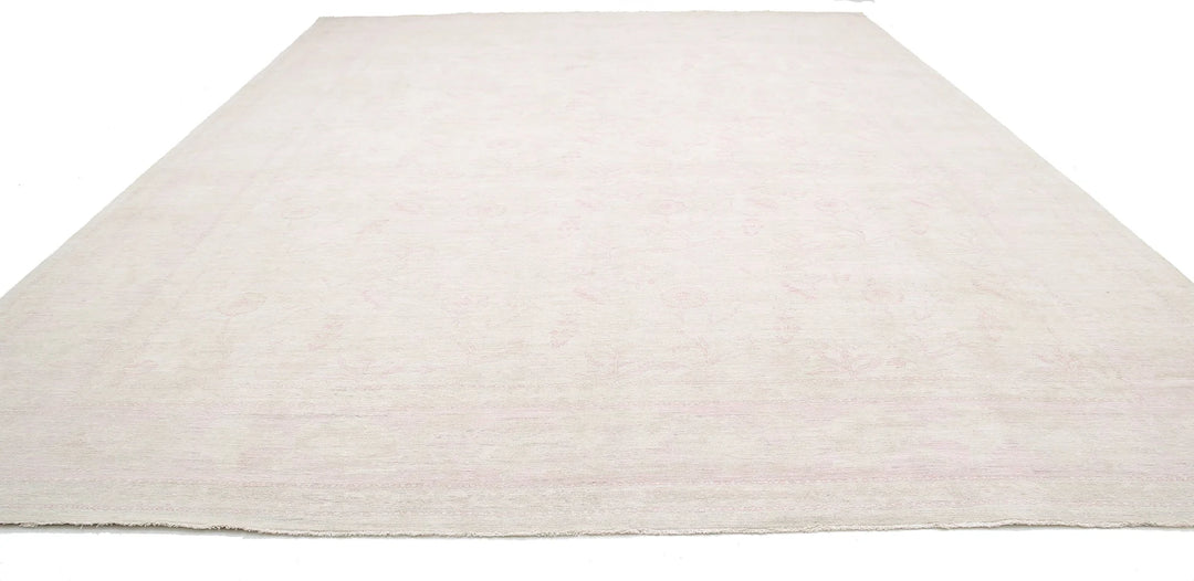 Ivory Afghan Tabriz Rug 13' 9" x 17' 7" Hand-Knotted | No. AT12031