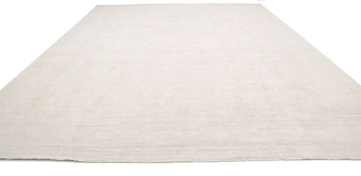 Ivory Afghan Tabriz Rug 13' 9" x 17' 7" Hand-Knotted | No. AT12031
