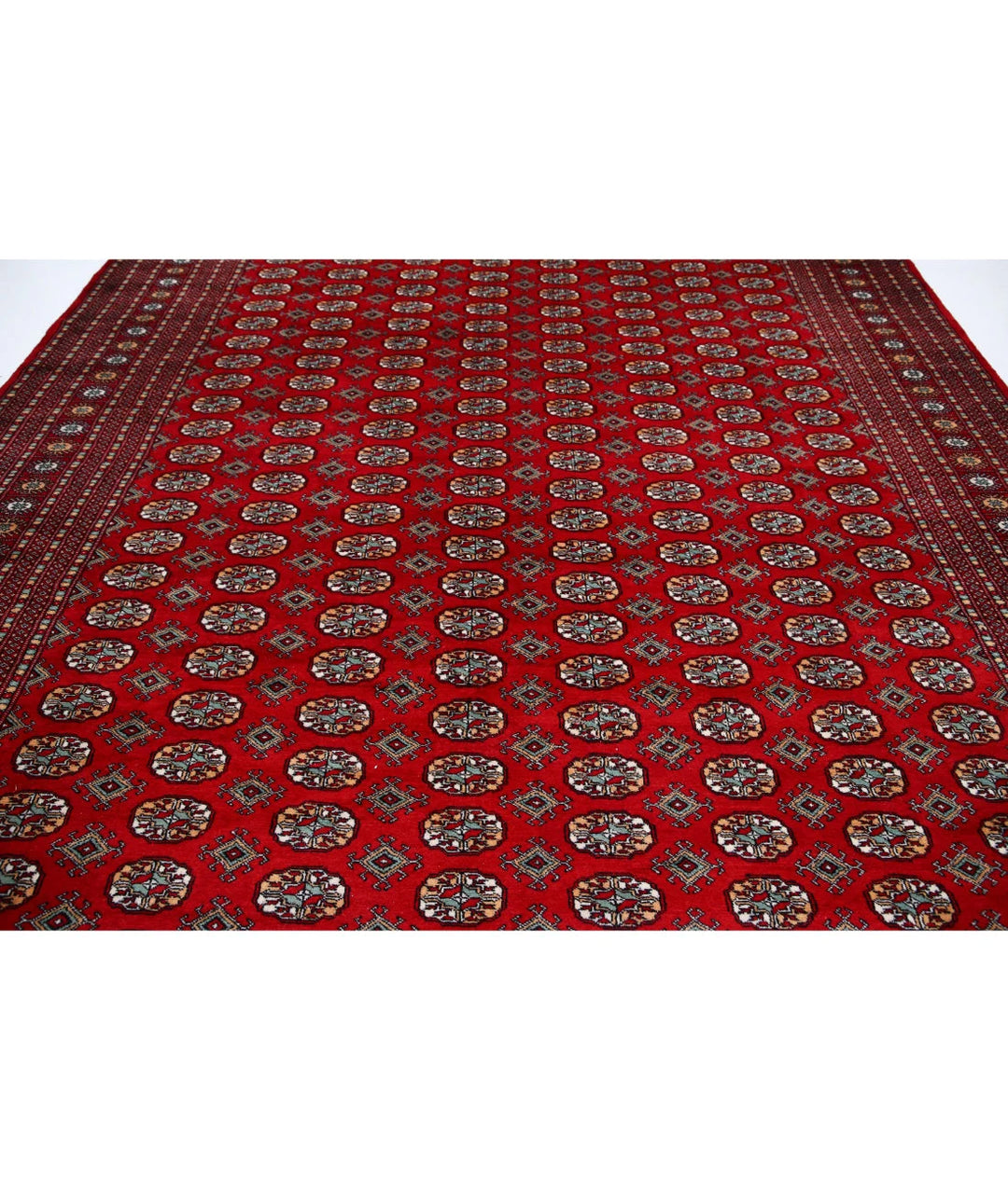 Red Pakistani Bokhara Rug 10' 2" x 13' 5" Hand-Knotted | No. AT12293