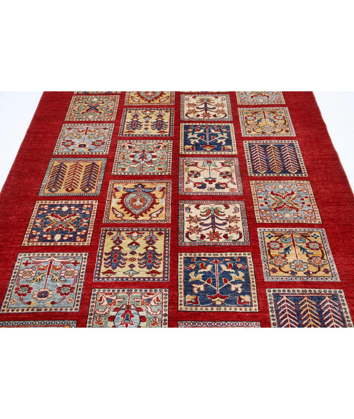Red Afghan Bakhtiari Rug 5' 9" x 8' 0" Hand-Knotted | No. AT12308