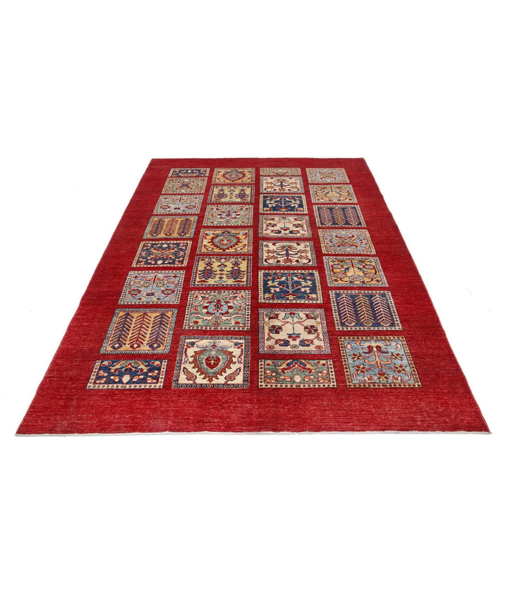 Red Afghan Bakhtiari Rug 5' 9" x 8' 0" Hand-Knotted | No. AT12308