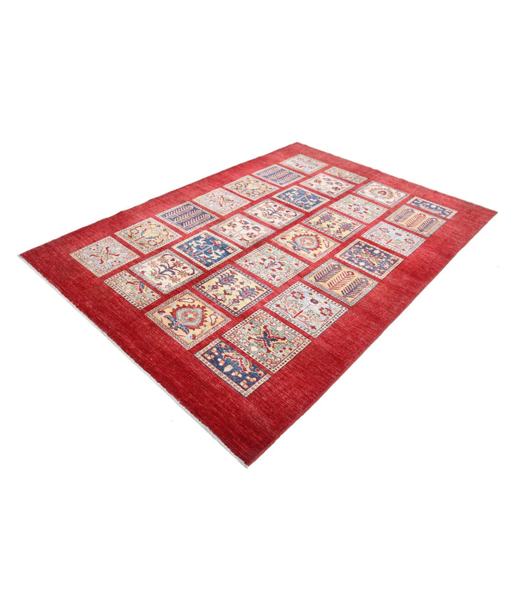 Red Afghan Bakhtiari Rug 5' 9" x 8' 0" Hand-Knotted | No. AT12308