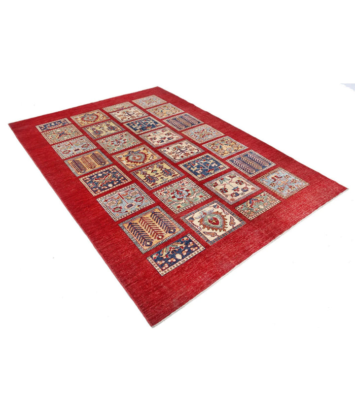 Red Afghan Bakhtiari Rug 5' 9" x 8' 0" Hand-Knotted | No. AT12308