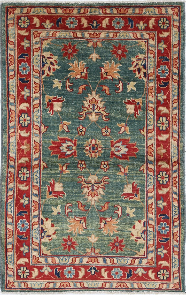 Green Afghan Ziegler Rug 3' 0" x 4' 10" Hand-Knotted | No. AT12369