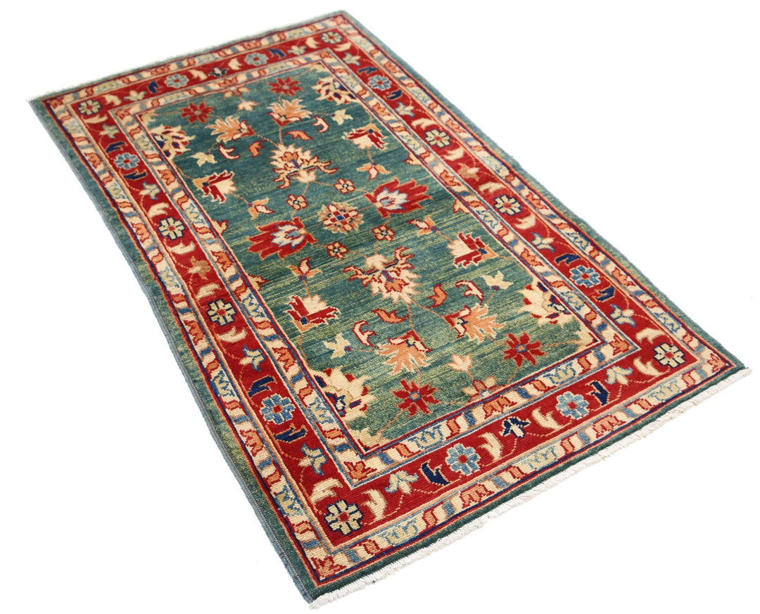 Green Afghan Ziegler Rug 3' 0" x 4' 10" Hand-Knotted | No. AT12369
