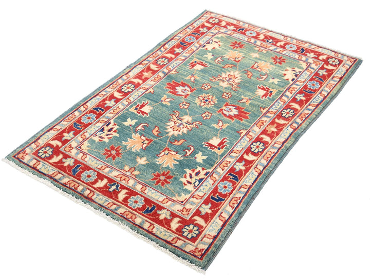 Green Afghan Ziegler Rug 3' 0" x 4' 10" Hand-Knotted | No. AT12369