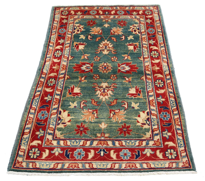 Green Afghan Ziegler Rug 3' 0" x 4' 10" Hand-Knotted | No. AT12369