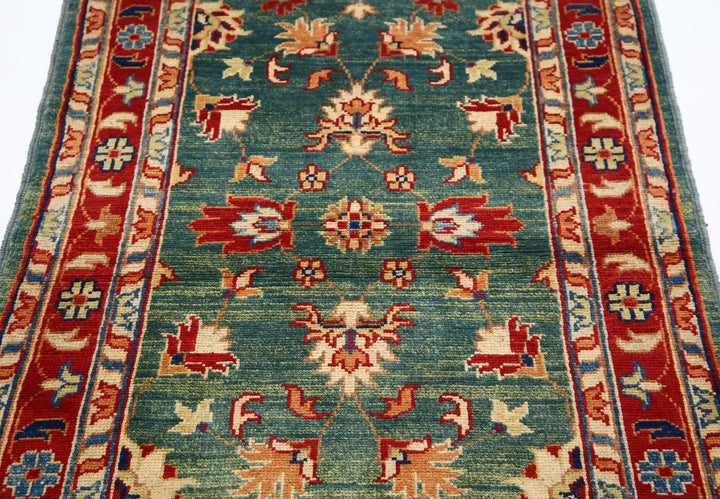 Green Afghan Ziegler Rug 3' 0" x 4' 10" Hand-Knotted | No. AT12369