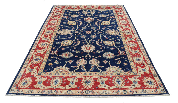 Blue Afghan Ziegler Rug 6' 1" x 8' 11" Hand-Knotted | No. AT12382