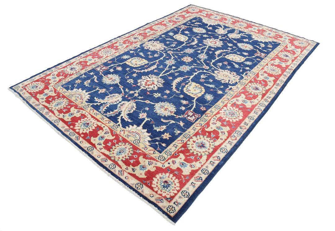 Blue Afghan Ziegler Rug 6' 1" x 8' 11" Hand-Knotted | No. AT12382