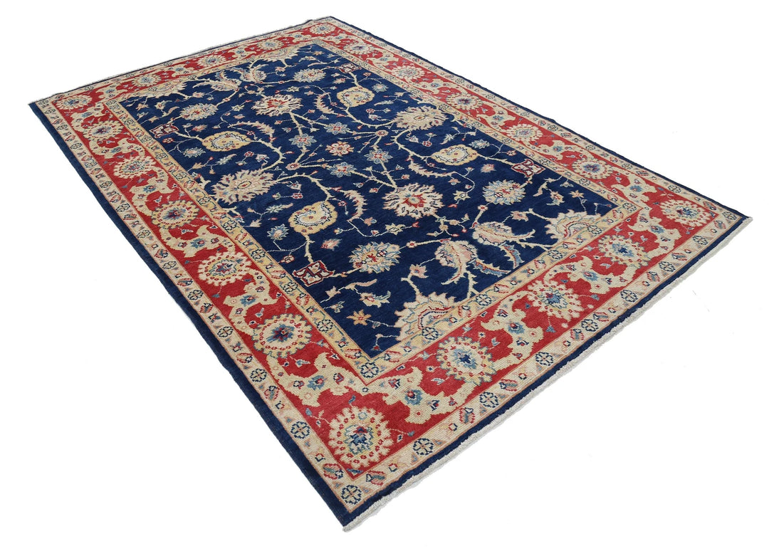 Blue Afghan Ziegler Rug 6' 1" x 8' 11" Hand-Knotted | No. AT12382