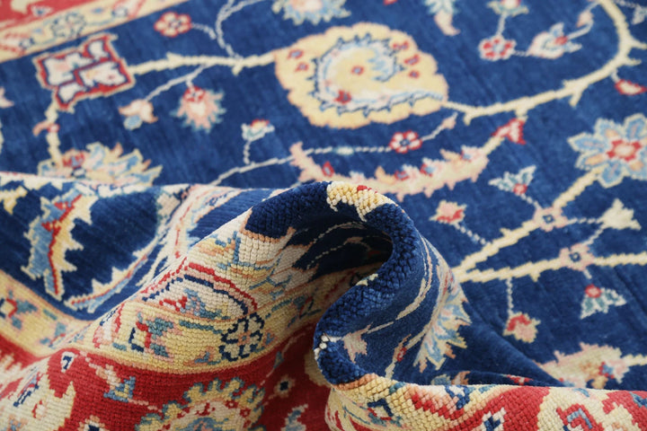 Blue Afghan Ziegler Rug 6' 1" x 8' 11" Hand-Knotted | No. AT12382
