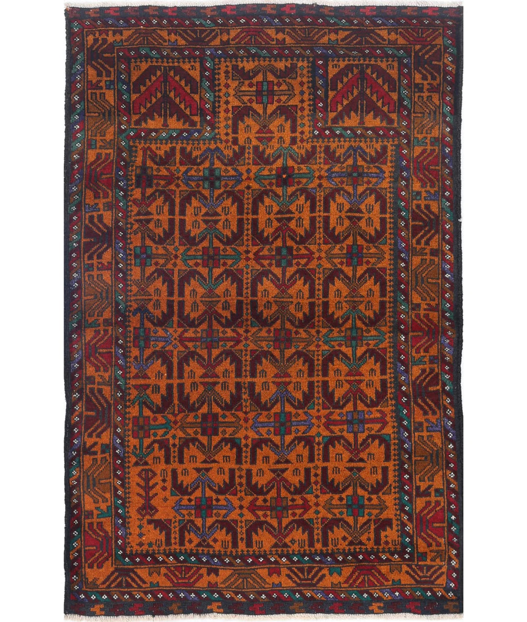 Red Afghan Tribal Rug 2' 10" x 4' 4" Hand-Knotted | No. AT12454