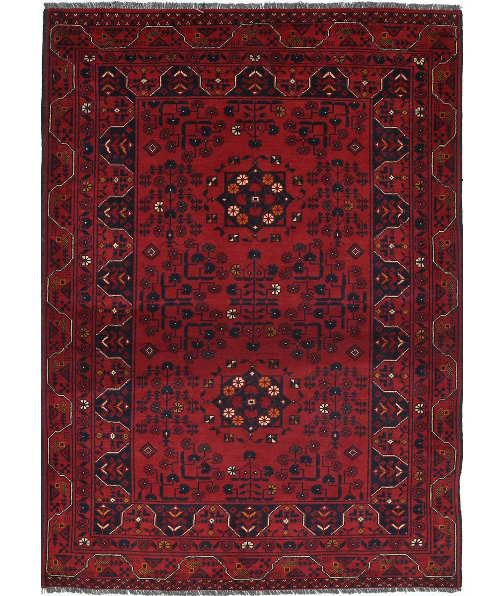 Hand Knotted Afghan Khamyab Wool Rug 3' 4" x 4' 8" - No. AT12535