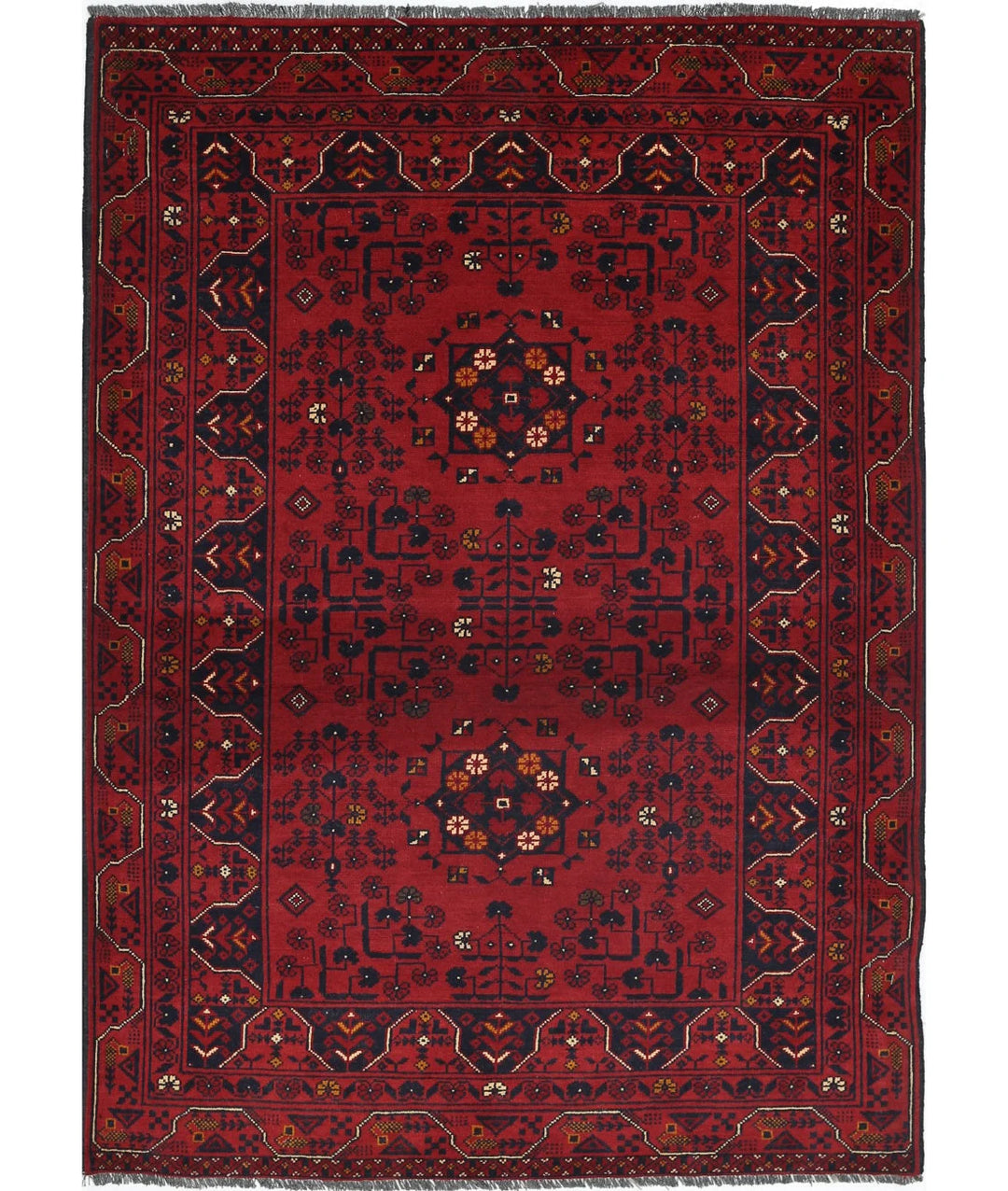 Red Afghan Khamyab Rug 3' 4" x 4' 8" Hand-Knotted | No. AT12535