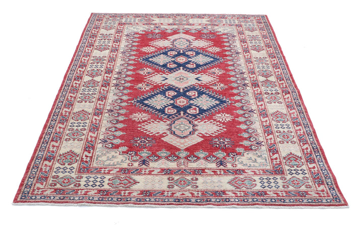 Afghan Royal Kazak Rug 5' 0" x 6' 7" Hand-Knotted | No. AT12555