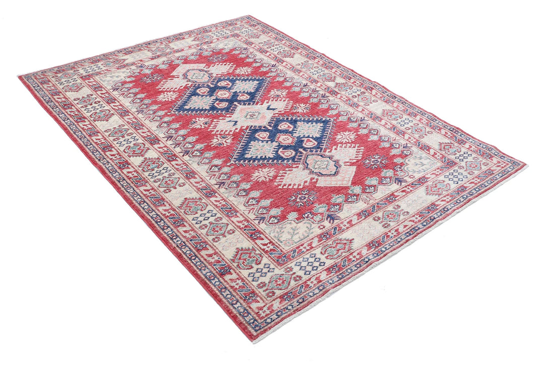 Afghan Royal Kazak Rug 5' 0" x 6' 7" Hand-Knotted | No. AT12555