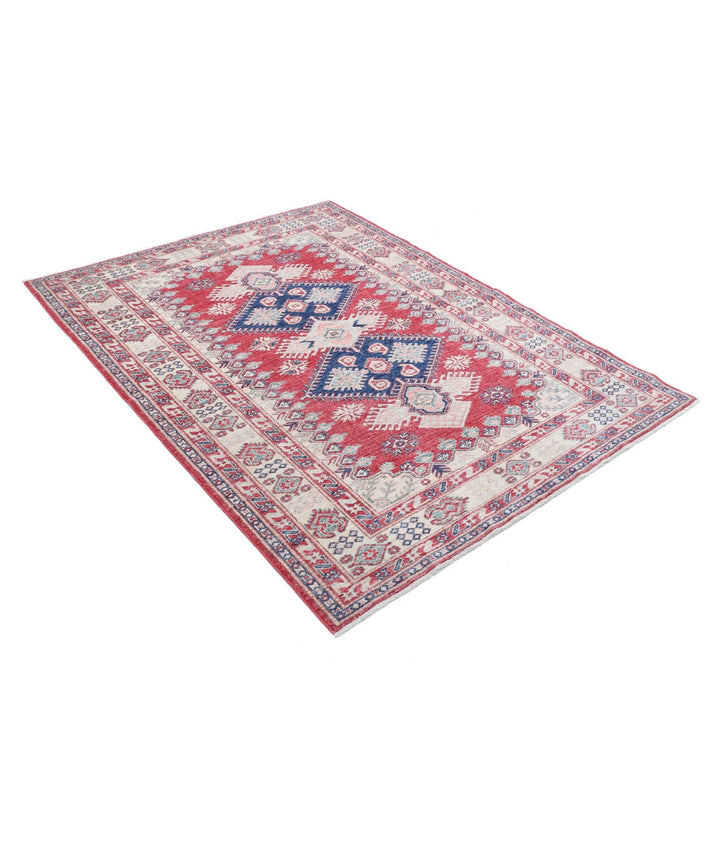 Afghan Royal Kazak Rug 5' 0" x 6' 7" Hand-Knotted | No. AT12555