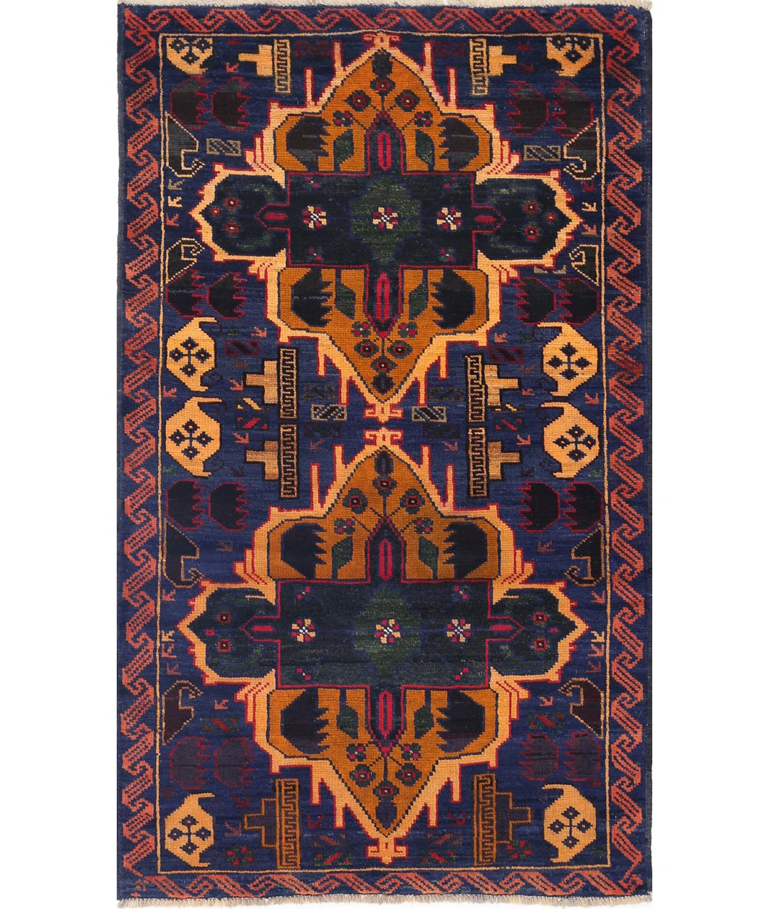 Red Afghan Tribal Rug 3' 0" x 5' 1" Hand-Knotted | No. AT12571