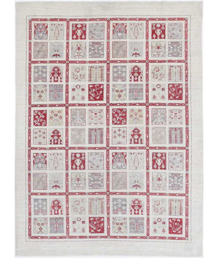 Ivory Afghan Bakhtiari Rug 5' 7" x 7' 10" Hand-Knotted | No. AT12918