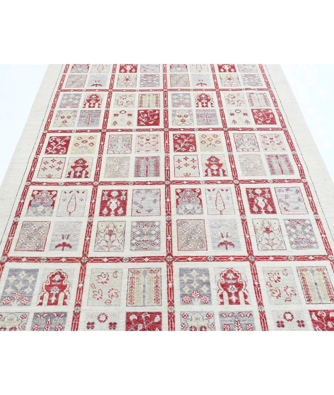 Ivory Afghan Bakhtiari Rug 5' 7" x 7' 10" Hand-Knotted | No. AT12918