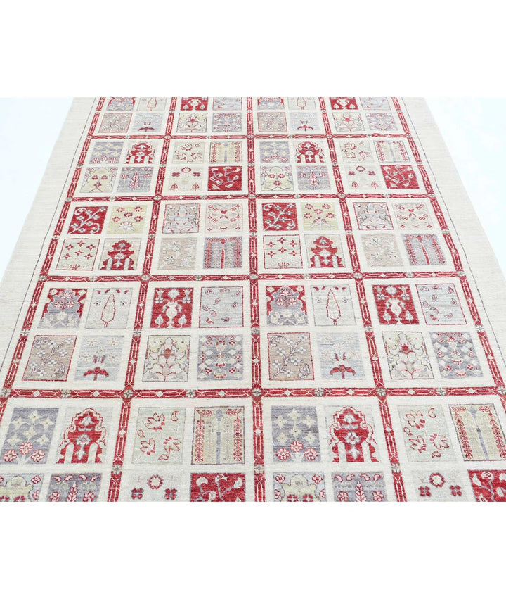 Ivory Afghan Bakhtiari Rug 5' 7" x 7' 10" Hand-Knotted | No. AT12918
