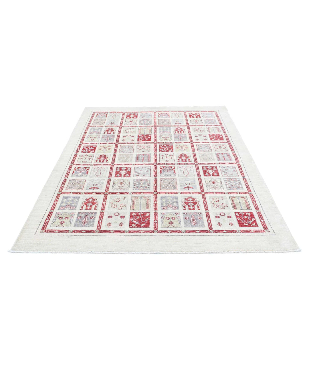 Ivory Afghan Bakhtiari Rug 5' 7" x 7' 10" Hand-Knotted | No. AT12918