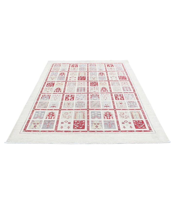 Ivory Afghan Bakhtiari Rug 5' 7" x 7' 10" Hand-Knotted | No. AT12918
